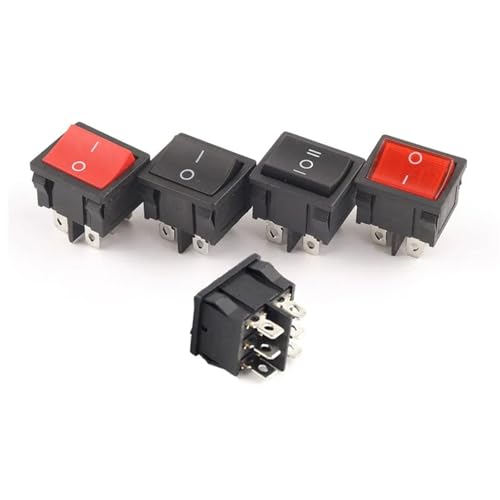 24 * 21mm 4/6 Pin 2/3 Position 6A/10A 250V/125V EIN-AUS/EIN-AUS-EIN/EIN-EIN Elektrischer Netzschalter Wippschalter Rot/Schwarz 5Pcs(6Pin Red Light) von WBCDXCBB