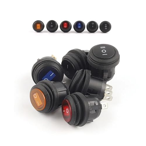 25mm SPST Round Boat Wippschalter 2/3Pin Power Button Switch mit Licht 6A/10A 250V 5St(3Pin 3 Position) von WBCDXCBB