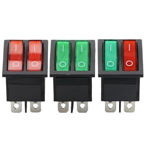 31x25mm KCD8 6PIN 16A 250V 20A 125V Doppel Lichtschalter Wippschalter Netzschalter 10Pcs(2D6P-Red) von WBCDXCBB