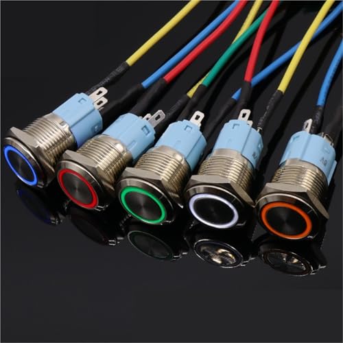 5V 12V 220V Metall-Druckknopfschalter mit Licht 16mm Flachkopf Selbstrückstellender Momentandruckknopf LED 1St(5V Green) von WBCDXCBB