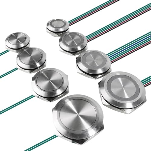 Blauer LED-Lichtschalter 3 V 6 V 12 V 24 V 220 V Momentaner selbstrückstellender Metalldruckknopfschalter mit Kabel, 1 Stück(25MM,SILVER_220V) von WBCDXCBB