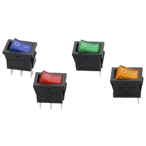 KCD1 2/3/4/6 Pins Wippschalter 6A/10A 250V/125V AC 2/3 Position Rot/Schwarz Netzschalter 15x21mm 1St(2D3P-Blue-LED) von WBCDXCBB
