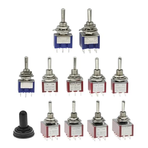 Kippschalter SPDT DPDT Wippschalter MTS 5A 6A 125V Selbstrückstellender Schalter 3A 250 AC 3 6PIN EIN-EIN EIN-AUS-EIN Startschalter 10St(Red MTS-113) von WBCDXCBB