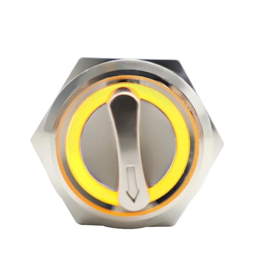 Rastender 22mm 2/3-Positionen-Druckknopfschalter DPDT Beleuchteter Metall-Wahlschalter mit LED 5V 1St(Yellow Led,2 POSITION_12-24V) von WBCDXCBB