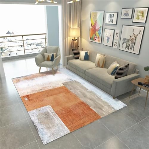 WBDYMX Aesthetic Teppich200x300CM Langfloorteppiche Teppich für Flur Moderner maschinenwaschbarer Teppich mit minimalistischem Muster orange von WBDYMX
