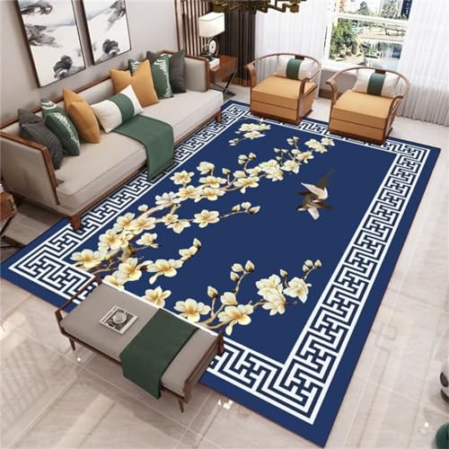 WBDYMX Aesthetic Teppich200x300CM Teppich Büro Teppich antirutschmatte Klassischer orientalischer Wohnzimmerteppich mit Blumen- und Vogelmuster Blau von WBDYMX