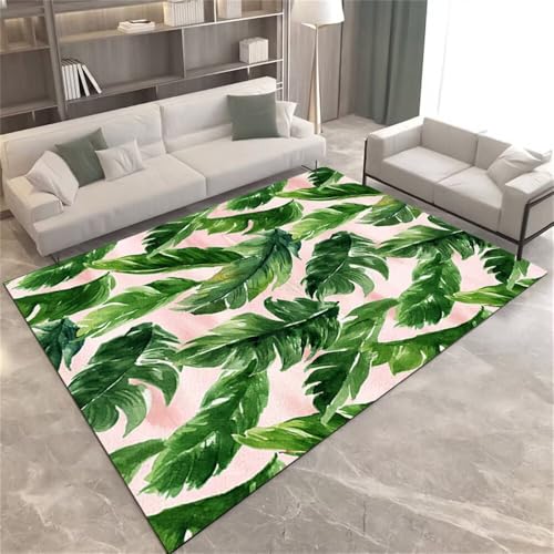 WBDYMX Anti Rutsch Teppich vorleger Eingang 160x230CM teppichläufer Schlafzimmer Grün mit frischem Blattmuster treppen cool Waschbarer von WBDYMX
