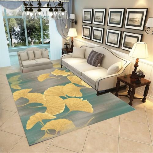 WBDYMX Area Rug Teppich Kinderzimmer Jungen 200x300CM schöne deko Grün mit gelbem Blattmuster 3D Teppischsclafzimmer von WBDYMX