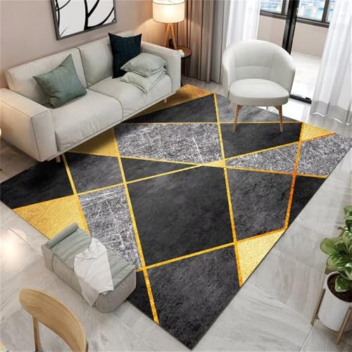 WBDYMX Auslegware Teppichboden Kinderteppich Waschbar 180x240CM Balkon deko Grau Schwarz-gelb schmutzabweisender gestreifter Teppich Anti Rutsch Wohnzimmer weich von WBDYMX