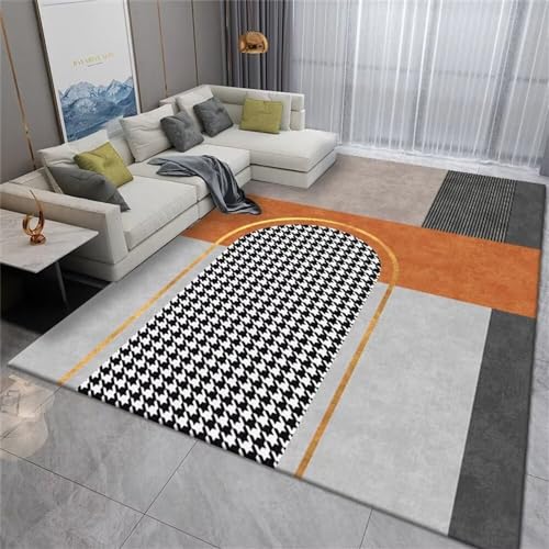 WBDYMX Bodenmatte Teppiche Waschbar 160X250Cm Orange Farbe Grauer, Pflegeleichter Universalteppich Mit Modernem Geometrischem Muster Für Das Büro Und Wohnzimmer von WBDYMX