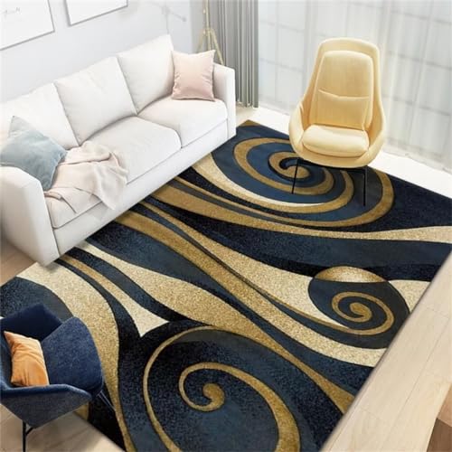 WBDYMX Büro Bodenmatte300x400CM Schlafzimmer Teppich Antirutschmatte Teppich Gelber Rutschfester und schmutzabweisender Teppich mit abstraktem geometrischem Design Blau von WBDYMX