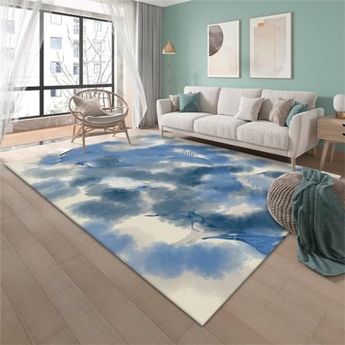 WBDYMX Büro Bodenmatte300x400CM Teppich Jugendzimmer Kinderteppich Leicht zu reinigender Teppich mit abstraktem, minimalistischem Design Blau von WBDYMX