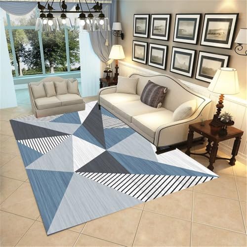WBDYMX Büro Deko lauferteppich Flur 60x90CM Waschbare Teppiche In Waschmaschine blau Grauer moderner rechteckiger Teppich Jugendzimmer Mädchen wohnzimmerdeko von WBDYMX