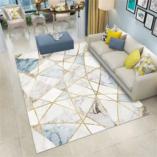 WBDYMX Carpet Living Room80x160CM Hübscher Teppich dünner Teppich Grauer, moderner, maschinenwaschbarer Teppich mit Gittermuster Blau von WBDYMX