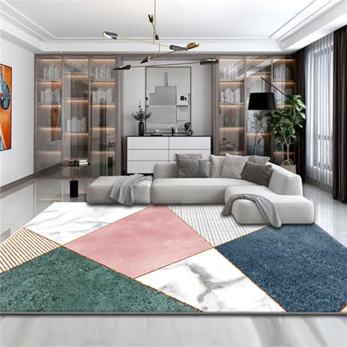 WBDYMX Carpet Living Room80x160CM Rugs Washable Teppich Esstisch Weicher und gemütlicher Teppich mit modernem Streifenmuster Rosa von WBDYMX