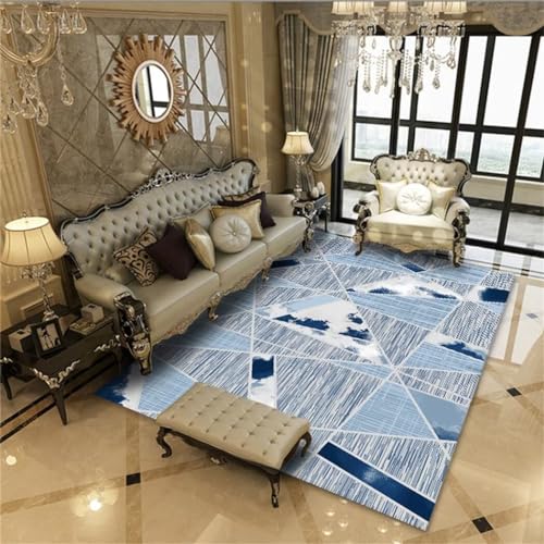 WBDYMX Carpets Teppich Esstisch 180X200Cm Blau Weicher Und Langlebiger, Moderner Streifenmuster-Teppich Für Kinderzimmer Und Jungen-Wohnzimmer von WBDYMX