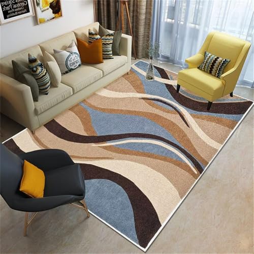 WBDYMX Couch Teppich Wohnzimmer Waschbare Teppiche 50x80CM flurläufer rutschfest Braun Blauer abstrakt gestreifter schlafzimmerdeko pflegeleicht von WBDYMX