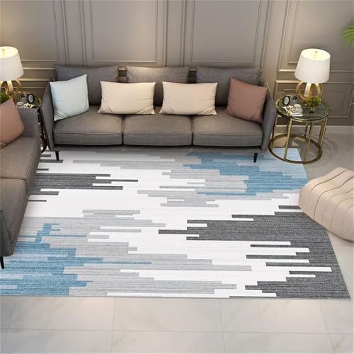 WBDYMX Deko Schlafzimmer Teppich bodenschutzmatte 140x200CM weich ohne zu verblassen Grau Blauer moderner breiter gestreifter Esszimmer Vorleger Camping von WBDYMX