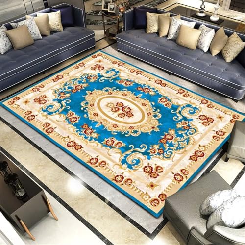 WBDYMX Deko Zimmer Teenager korridor Teppich 180x240CM Teppiche Schlafzimmer Kleiner blau Roter rechteckiger Wohnzimmer Washable floral Rug von WBDYMX