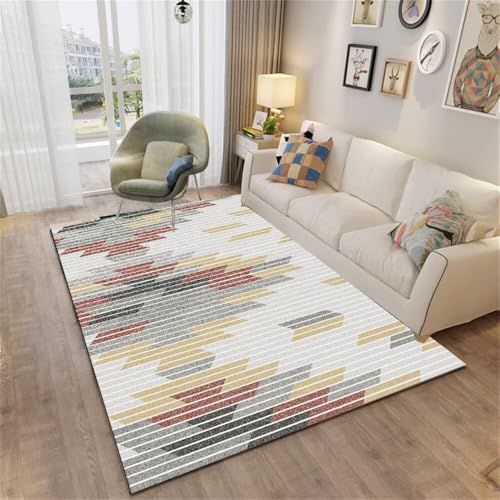 WBDYMX Fußboden Vorleger schöne Zimmer deko 100x200CM Teppich Bett Grau Rot und gelb gestreifter Balkon Dekoration teppichläufer Flur von WBDYMX