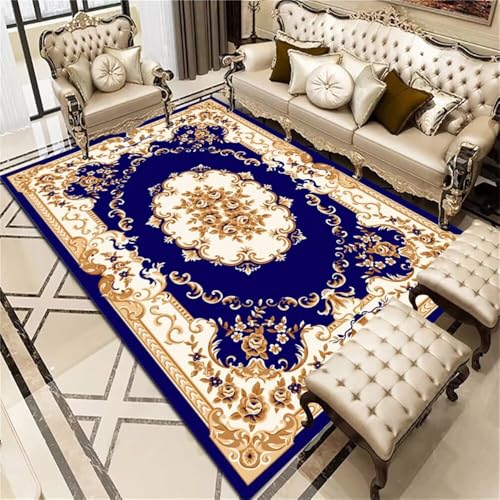 WBDYMX Fussmatte Innen Kunst Dekoration 100x200CM Teppich Outdoor blau Beiger Vintage-Blumenteppich Langer Flur Zimmer von WBDYMX