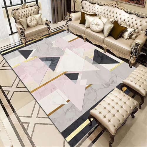 WBDYMX Fussmatte Innen Waschbar Kinderteppich 170x230CM Teppich Grau Rosa moderner geometrischer modernes Wohnzimmer-Accessoires Anti rutsch von WBDYMX