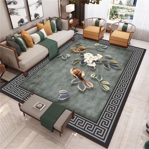 WBDYMX Kleiner Teppich50x80CM Teppich Babyzimmer Teppich Flur Leicht zu reinigender Teppich mit chinesischem Blumenmuster Grün von WBDYMX