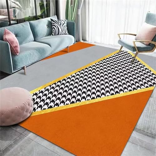 WBDYMX Kurzflor Teppich200x300CM Kinderzimmer Teppiche Mädchen Teppich Wohnzimmer Pflegeleichter Teppich mit modernem Karomuster orange Farbe von WBDYMX
