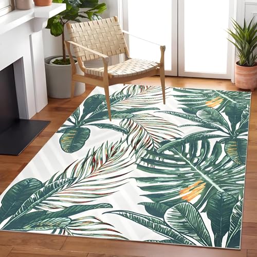 WBDYMX Kuschelig Weich Teppich Wohnzimmer Grün 120x160cm,Blattmuster für Balkon,Kinderzimmer Mädchen,Dekoration Wohnung von WBDYMX