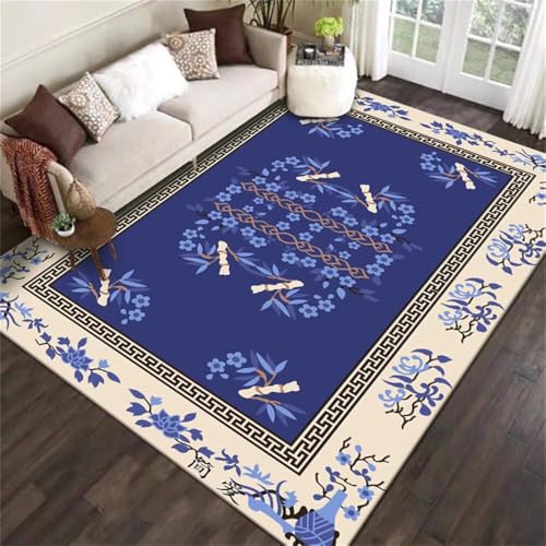WBDYMX Mädchen Teppich Auslegware Kinderzimmer 120x180CM Designer Wohnzimmer blau Vintage-Blumenteppich Weich Anti-rutsch WBDYMX Mädchen Teppich Auslegware Kinderzimmer 120x180CM Designer Wohnzimmer blau Vintage-Blumenteppich Weich Anti-rutsch von WBDYMX