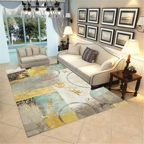WBDYMX Moderne Esszimmerdekoration fußmatte außen 160x230CM Antirutsch Für Teppich blau Gelber Grauer Retro-Teppich Printing Anti rutsch von WBDYMX
