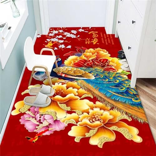 WBDYMX Outdoor Teppiche70x140CM Babyzimmer Teppich tepiche für Wohnzimmer Pflegeleichter Teppich mit orientalischem Blumenmuster in Gelb Rot von WBDYMX