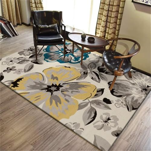 WBDYMX Runner Rug Outdoor Teppich groß 100x200CM vorleger Grau Gelber Blauer Blumenteppich deko Schlafzimmer Teenager mädchen tepich in Wohnzimmer von WBDYMX