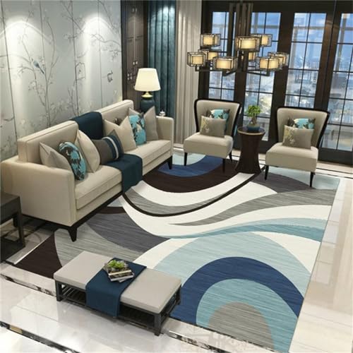 WBDYMX Rutschmatte Teppich Bodenteppich Schlafzimmer Rechteckiger Teppich Grau Blau Teppich rutschfest Wohnzimmer-Teppich 200X300Cm von WBDYMX