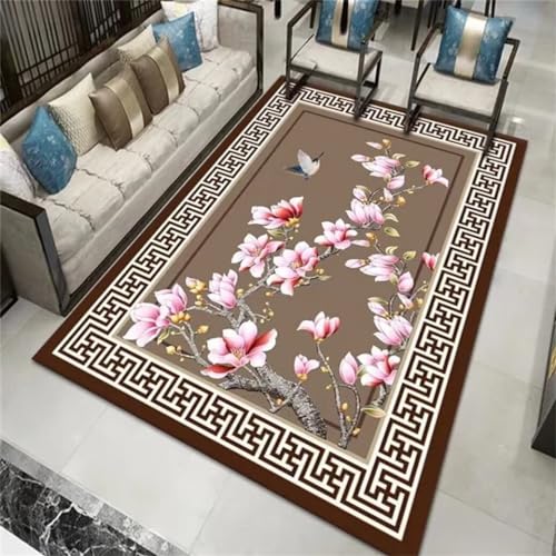 WBDYMX Small Rugs for Living Room100x200CM Kinder Teppich Mädchen Waschbare Teppiche Klassischer orientalischer Wohnzimmerteppich mit Blumen- und Vogelmuster Rosa von WBDYMX