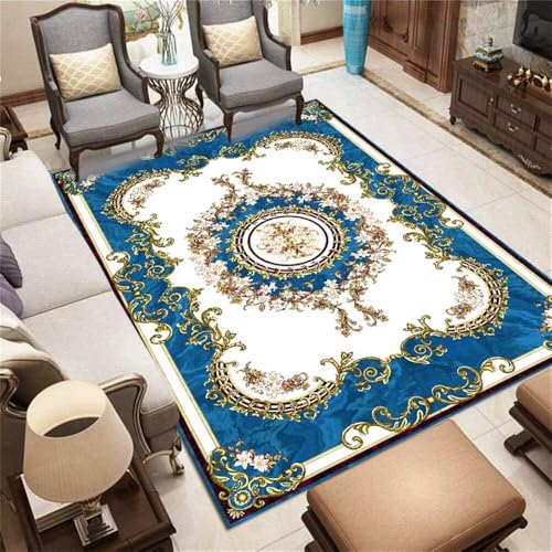 WBDYMX Teppich Antirutschmatte bettvorleger Schlafzimmer rutschfest 180x200CM Kinderzimme blau Off-White Retro-Teppich teppiche modern Designer für Wohnzimmer Terrasse von WBDYMX