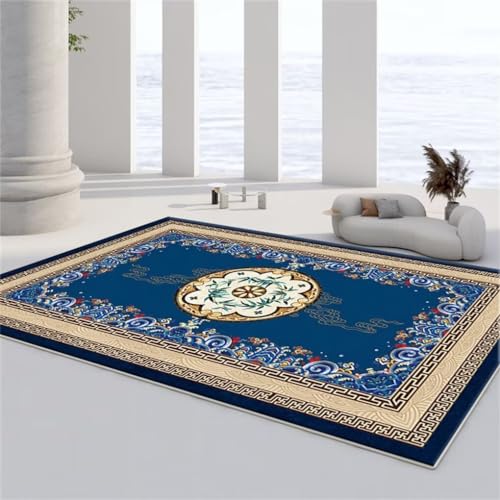 WBDYMX Teppich Für Schlafzimmer120x180CM Teppich Antirutschmatte Teppich Esstisch Weicher, hübscher Vintage-Teppich mit Blumenmuster Blau von WBDYMX