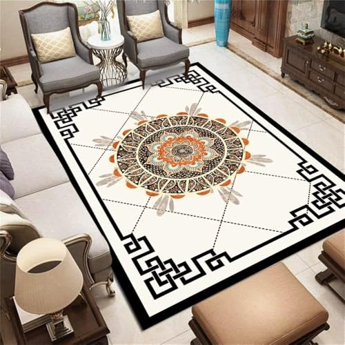WBDYMX Teppich Für Wohnzimmer läufer 120x180CM bodenschutzmatte Beige Schwarzer mehrfarbiger Retro-Teppich küchen teppiche Gaming von WBDYMX