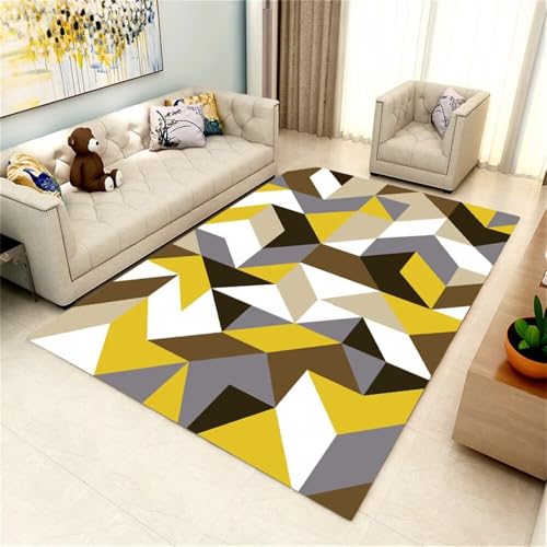 WBDYMX Teppich Fussbodenheizung Geeignet flurläufer rutschfest 160x230CM kinderzimmer Gelb Grauer mehrfarbiger geometrischer und sind verschleißfest wohnzimmerteppich von WBDYMX