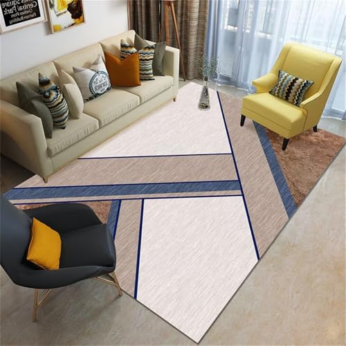 WBDYMX Teppich Groß Heimmatte 90x150CM Kunstdesign Wohnzimmerteppich Sandfarbe Blauer moderner waschbarer küchenläufer Door mat Inside von WBDYMX