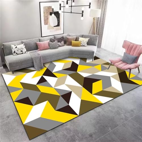WBDYMX Teppich Günstig 180x200CM Esstisch Groß Teppich modern Design Gelb Kinderzimmerteppich moderner geometrischer Anti-Rutsch-Teppich deko Schlafzimmer von WBDYMX