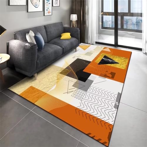 WBDYMX Teppich Rechteckig Teppich Jugendzimmer Jungen 200x300CM Teppich Ornament Teppich Jungen orange Modernes geometrisches Muster bequemer Teenager-Teppich von WBDYMX