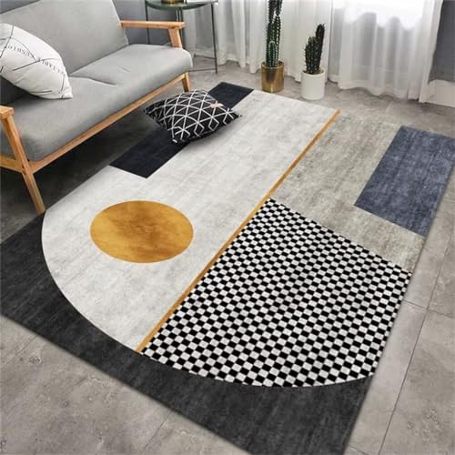 WBDYMX Teppich Wohnzimmer Kurzflor150x200CM Teppich Bürostuhl Geeignet Teppich Zimmer Weicher und langlebiger moderner Teppich mit geometrischem Muster dunkelgrau von WBDYMX