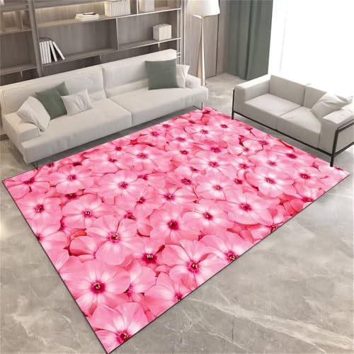 WBDYMX Teppich rutschfest Waschbar Wohnzimmer 120x200CM Bürostuhl Geeignet Rosa Roter moderner Blumenteppich vorzimmer Teppiche Für von WBDYMX