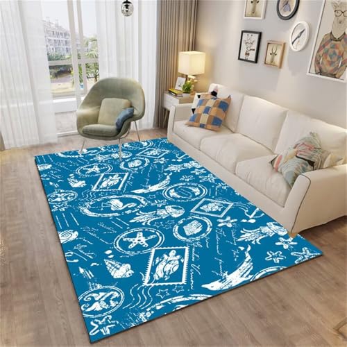 WBDYMX Teppiche Für Wohnzimmer Teppich 180x200CM günstig blau Waschbarer und pflegeleichter antirutschunterlage Designer von WBDYMX