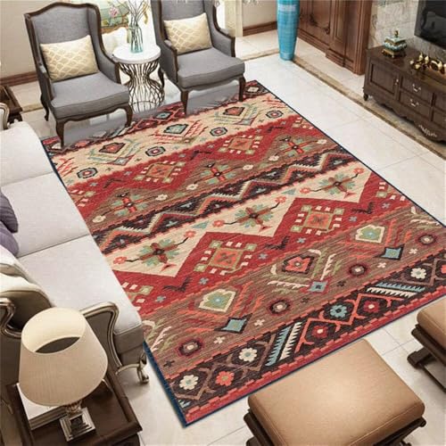 WBDYMX Terrassen Deko Kleine Teppiche 80x150CM outdoorteppich rot Mehrfarbiger Retro-Blumenteppich Creative Color Matching Teppich maschinenwaschbar Outdoor von WBDYMX