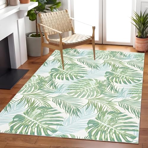 WBDYMX Waschbar Esszimmer Teppich Groß Grün 180x280cm,Blattmuster für Tatami,Dekoration Wohnung,Kinderzimmere Mädchen von WBDYMX