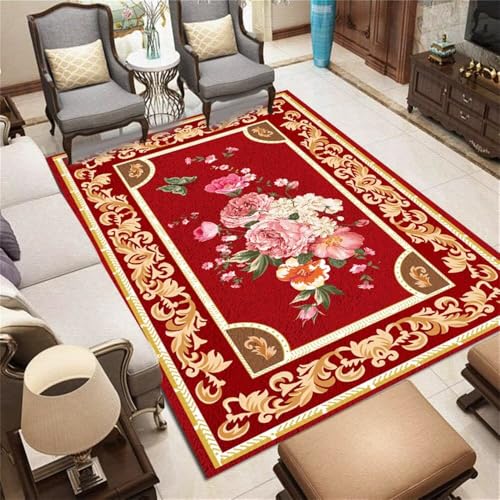 WBDYMX Waschbare Teppich küche Dekoration 90x150CM waschbar rot Rosa rechteckiger Wohnzimmerteppich Rutschfester Home Decoration Living Room von WBDYMX