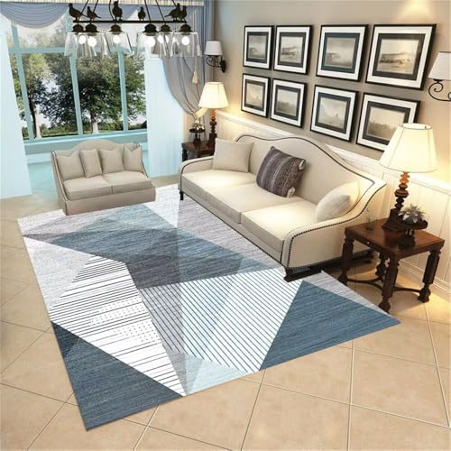 WBDYMX Waschbare Teppiche In Waschmaschine deko für Schlafzimmer 60x90CM Raum blau Grauer geometrischer Teppich mit allmählichem Farbwechsel messeteppich modern Designer Wohnzimmer von WBDYMX