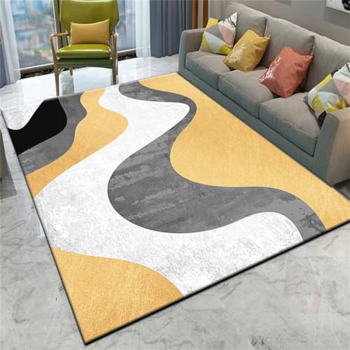 WBDYMX Wohnzimmerteppich 80x160CM Teppich Flur Teppich pflegeleicht Gelb Waschbarer Wohnzimmerteppich mit abstraktem Kunstteppich Wohnzimmer Teppich von WBDYMX